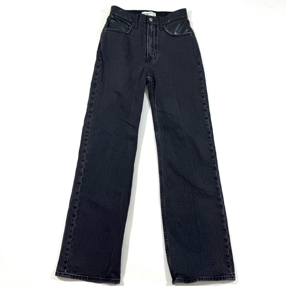 Abercrombie 90s Relaxed Jeans High Rise Mixed Material Faux Leather - Picture 3 of 11